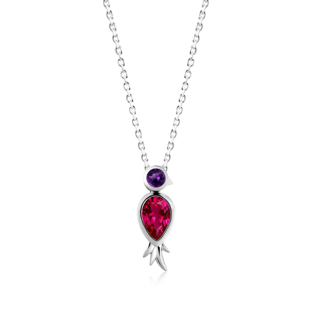 Pear Shaped Ruby and Amethyst Bird Pendant Neckalce - LUO Jewelry #metal_14k white gold