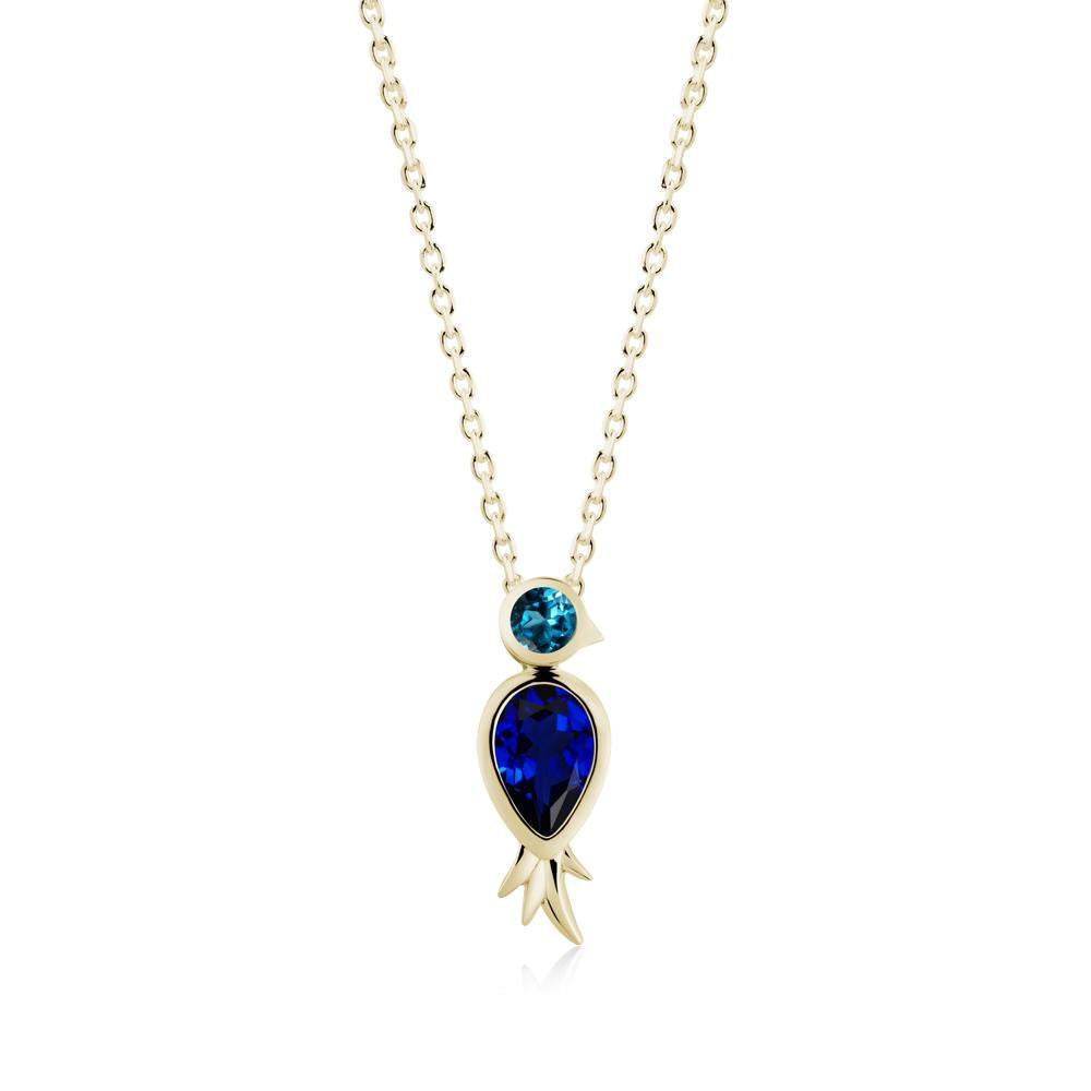 Bird Inspired Teardrop Cut Sapphire and London Blue Topaz Necklace - LUO Jewelry #metal_14k yellow gold