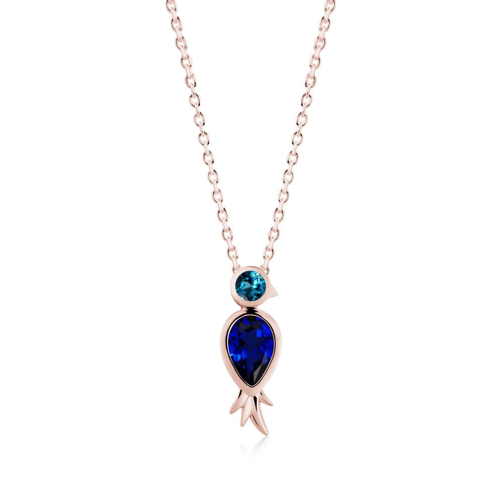 Bird Inspired Teardrop Cut Sapphire and London Blue Topaz Necklace - LUO Jewelry #metal_18k rose gold