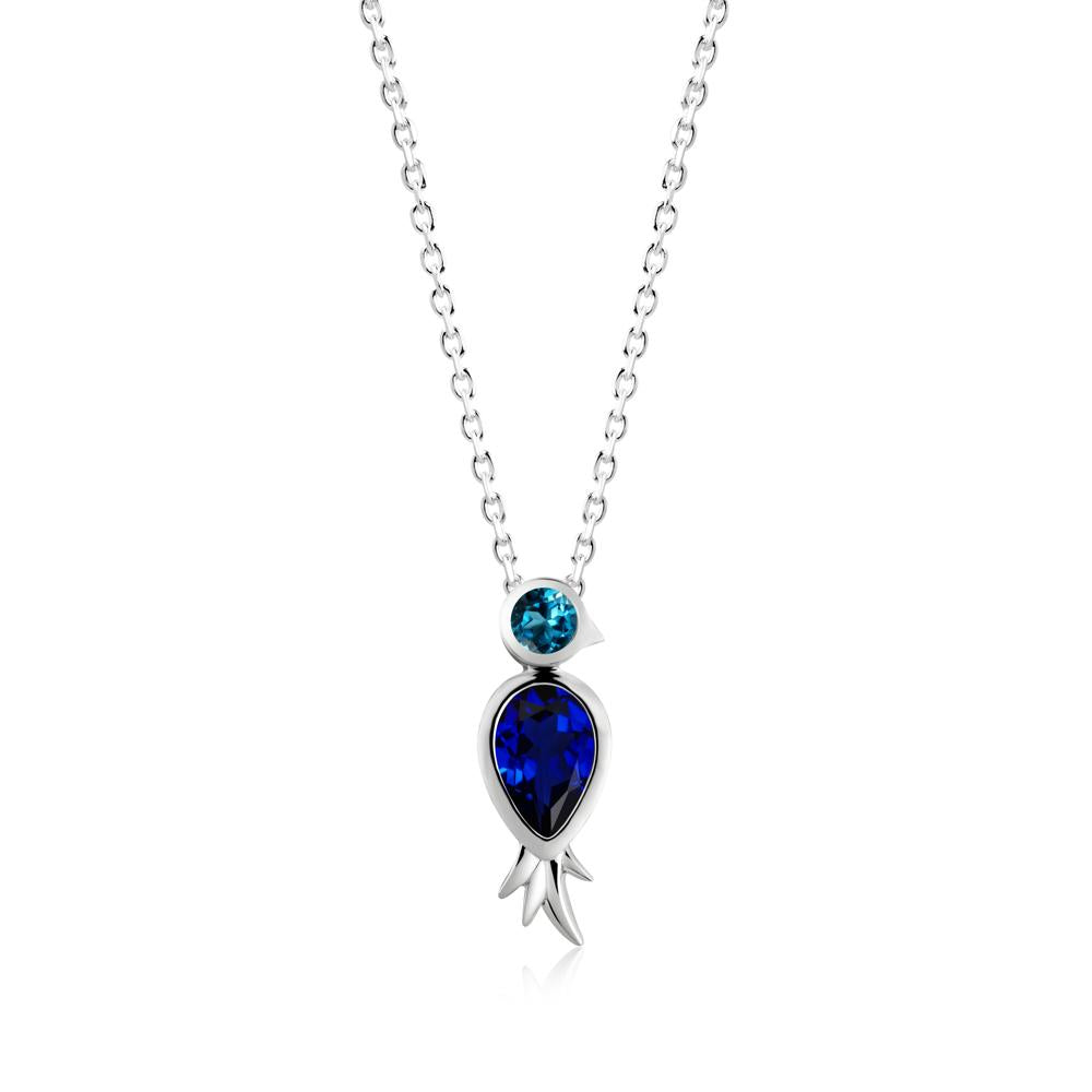 Bird Inspired Teardrop Cut Sapphire and London Blue Topaz Necklace - LUO Jewelry #metal_18k white gold