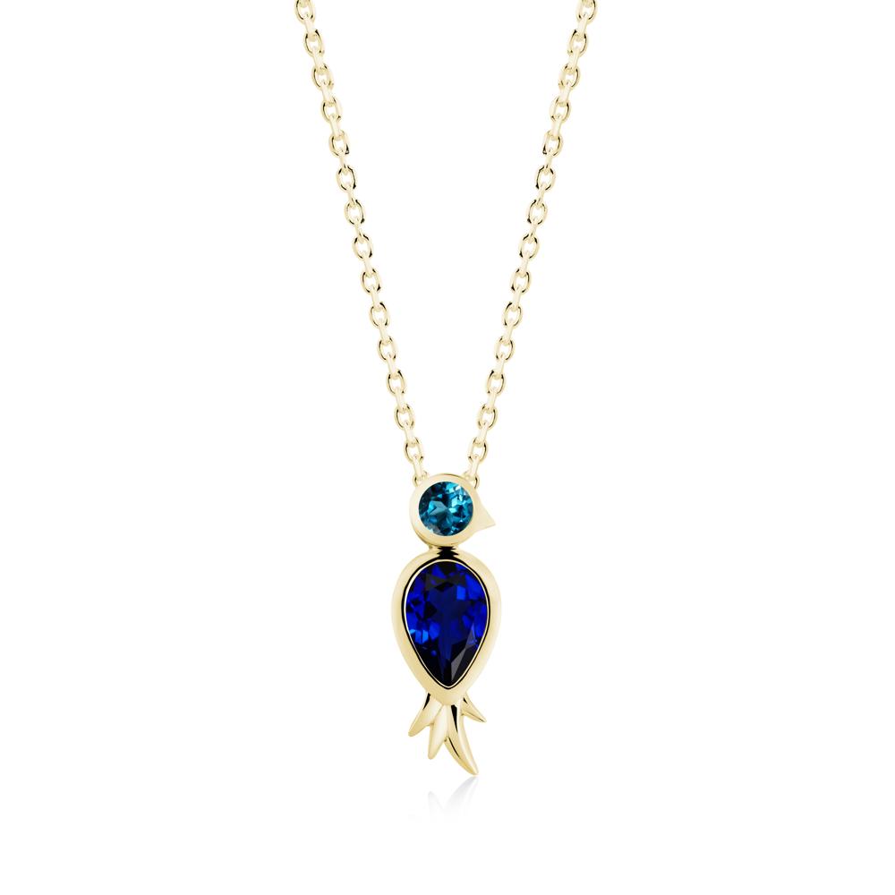 Bird Inspired Teardrop Cut Sapphire and London Blue Topaz Necklace - LUO Jewelry #metal_18k yellow gold