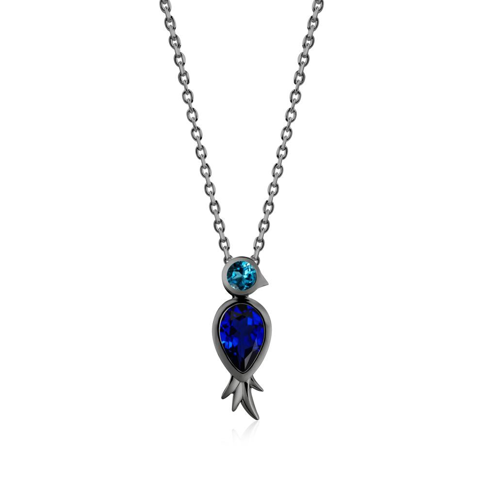 Bird Inspired Teardrop Cut Sapphire and London Blue Topaz Necklace - LUO Jewelry #metal_black finish sterling silver