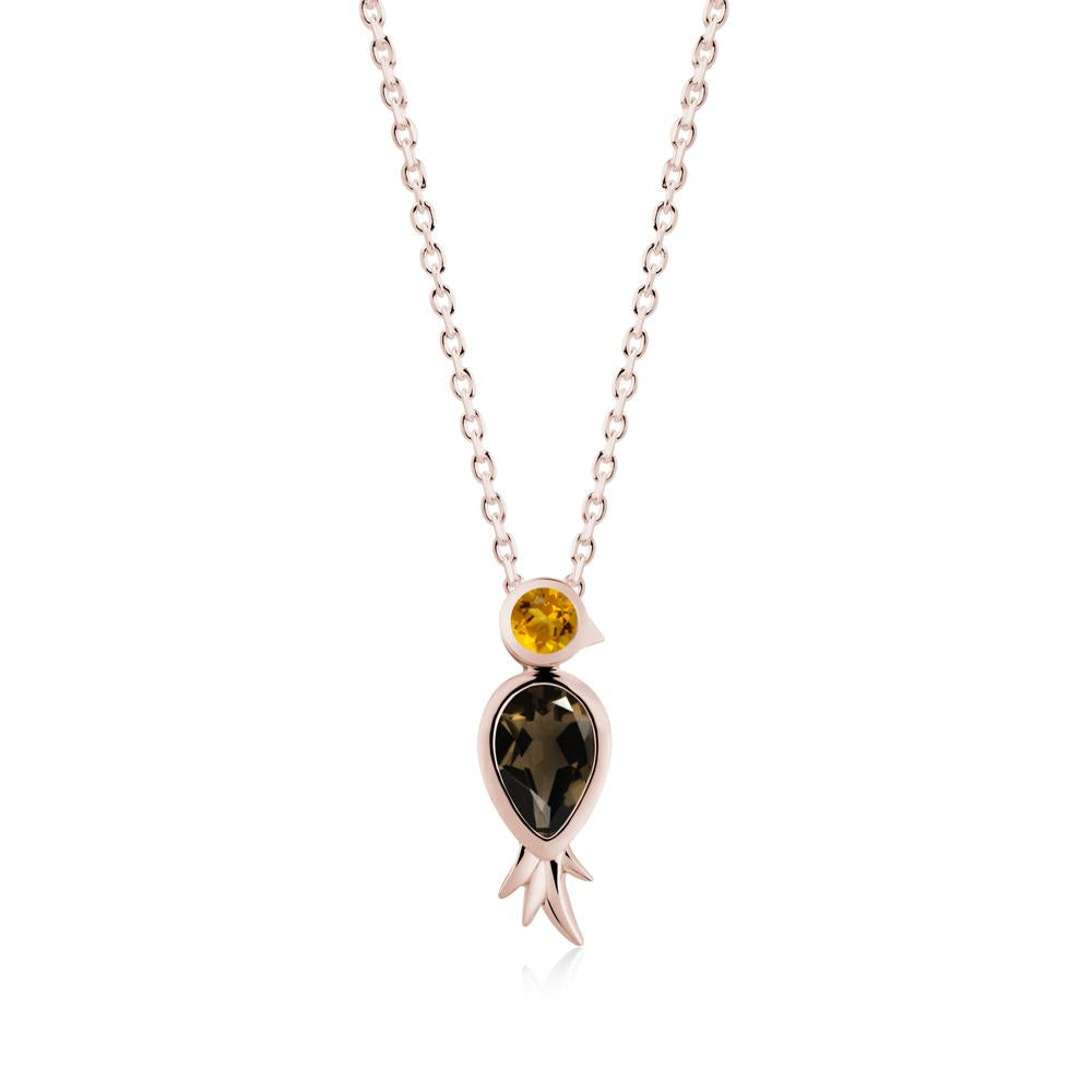 Pear Shaped Smoky Quartz and Citrine Bird Pendant Neckalce - LUO Jewelry #metal_14k rose gold