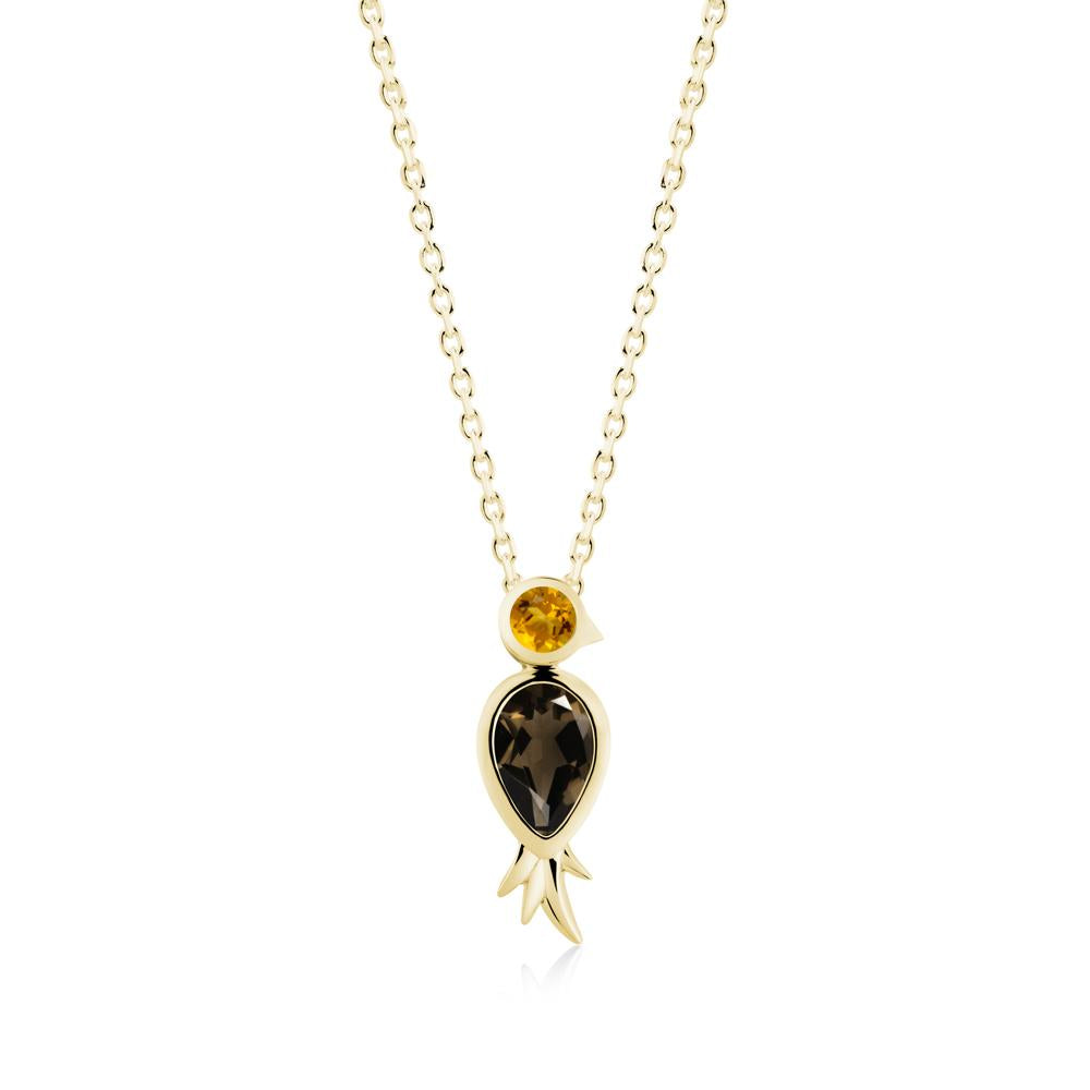 Pear Shaped Smoky Quartz and Citrine Bird Pendant Neckalce - LUO Jewelry #metal_18k yellow gold