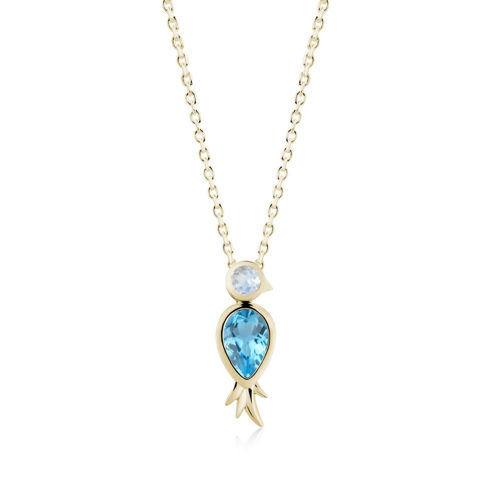 Pear Shaped Swiss Blue Topaz and Moonstone Bird Pendant Neckalce - LUO Jewelry #metal_14k yellow gold