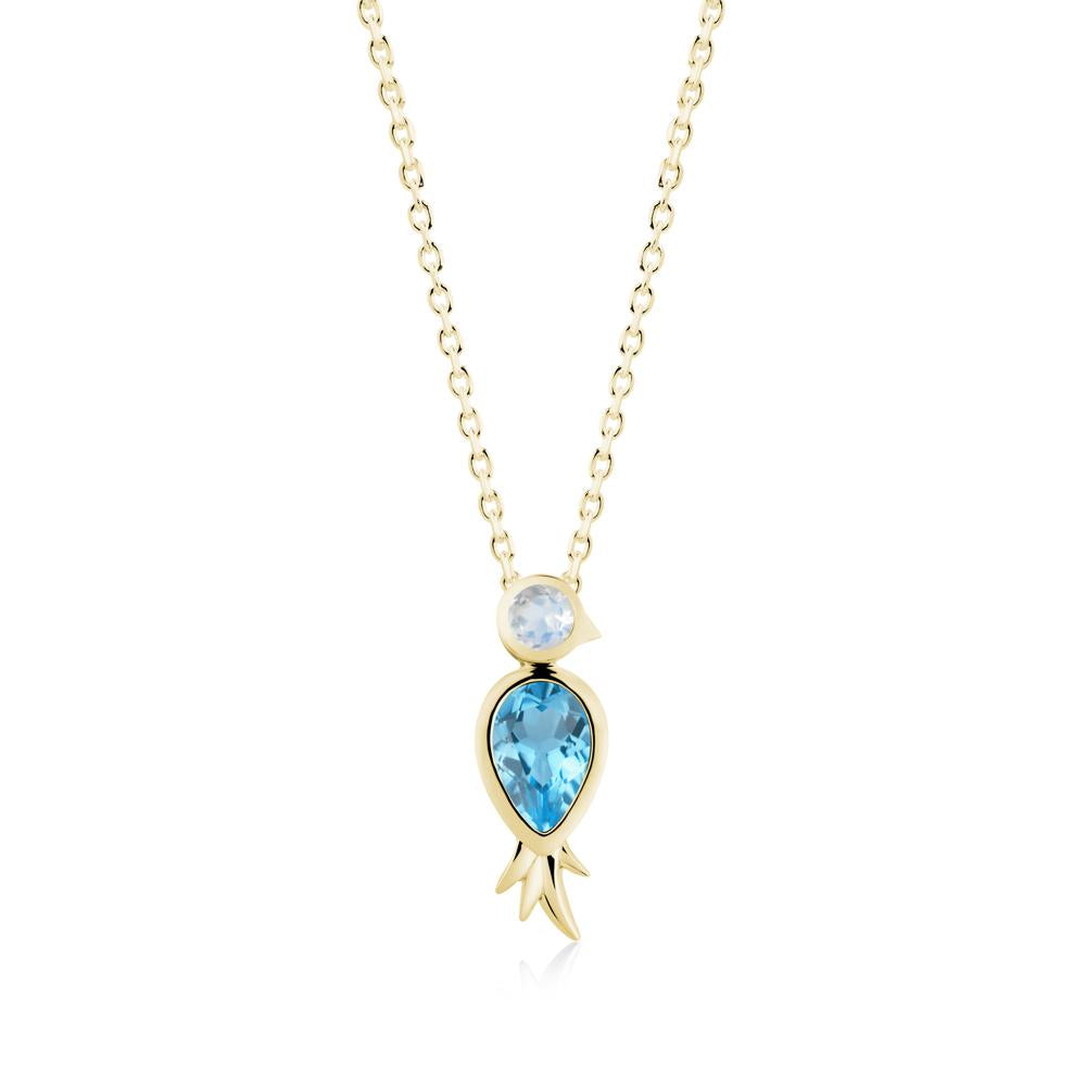 Pear Shaped Swiss Blue Topaz and Moonstone Bird Pendant Neckalce - LUO Jewelry #metal_18k yellow gold