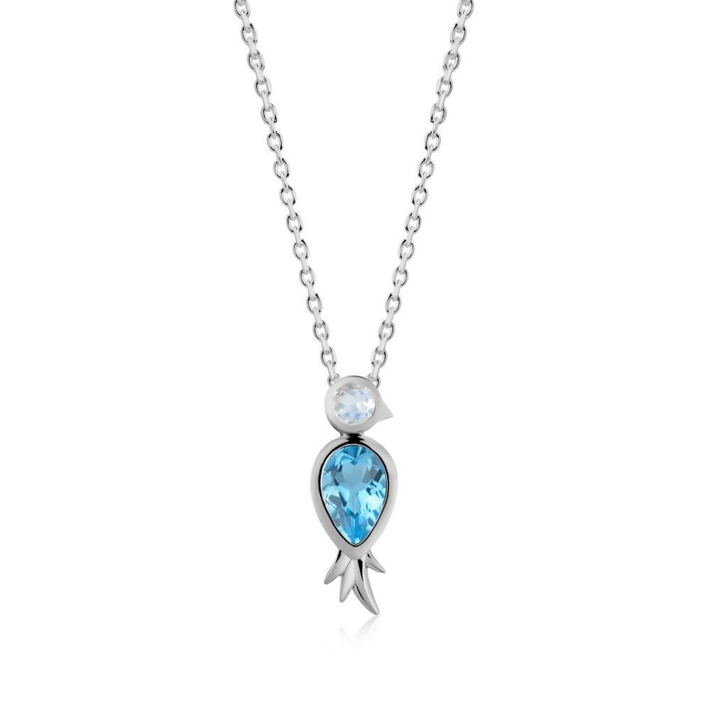 Pear Shaped Swiss Blue Topaz and Moonstone Bird Pendant Neckalce - LUO Jewelry #metal_platinum