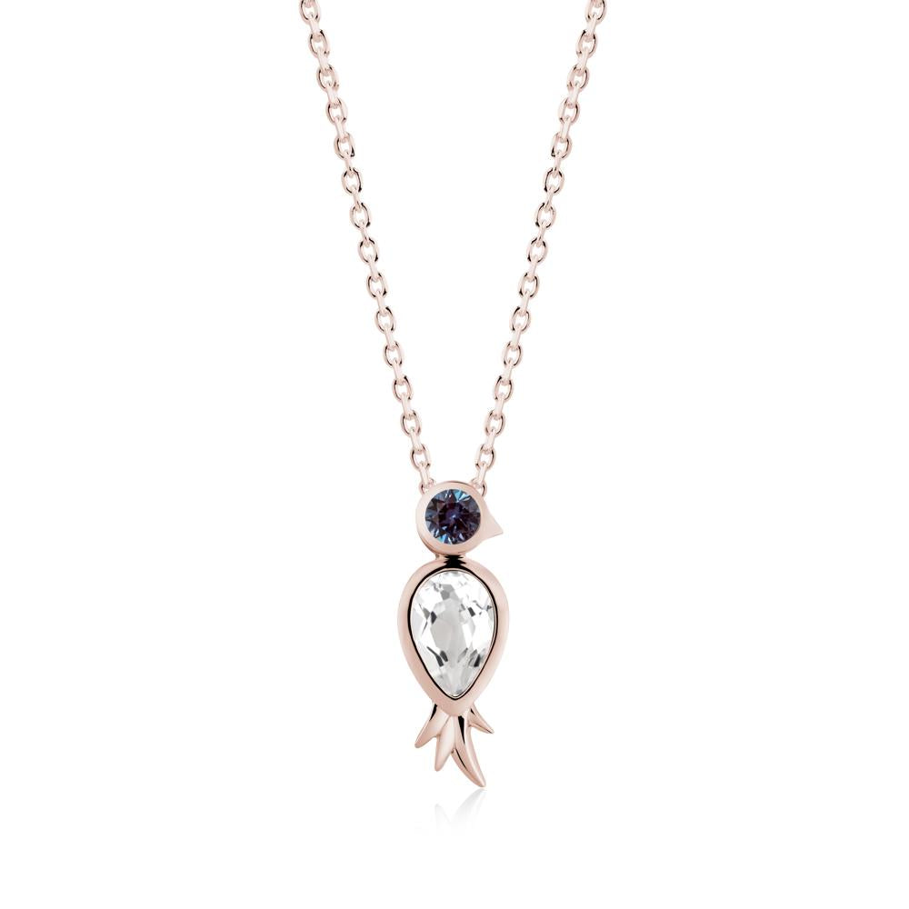Bird Inspired Teardrop Cut White Topaz and Alexandrite Necklace - LUO Jewelry #metal_14k rose gold