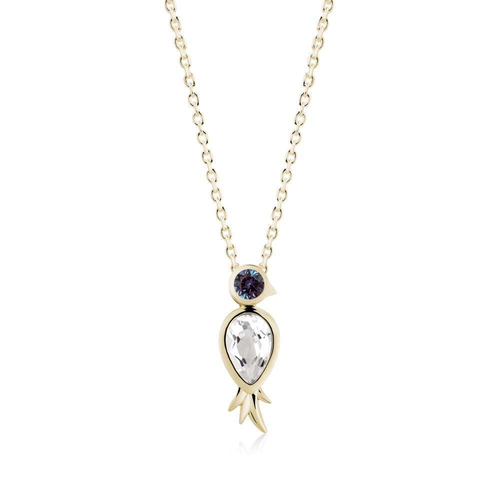 Bird Inspired Teardrop Cut White Topaz and Alexandrite Necklace - LUO Jewelry #metal_14k yellow gold
