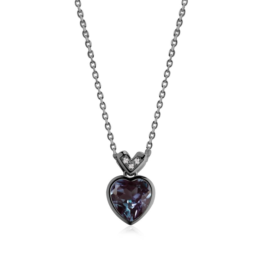 Heart-Cut Alexandrite Necklace with Chevron - LUO Jewelry #metal_black finish sterling silver