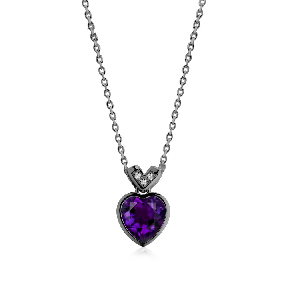Heart-Cut Amethyst Necklace with Chevron - LUO Jewelry #metal_black finish sterling silver