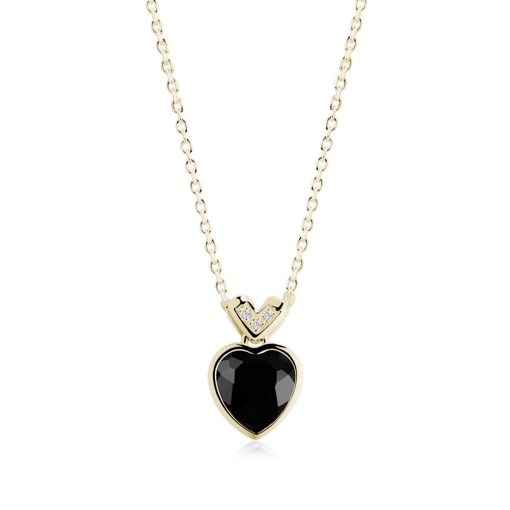 Heart-Cut Black Spinel Necklace with Chevron - LUO Jewelry #metal_14k yellow gold