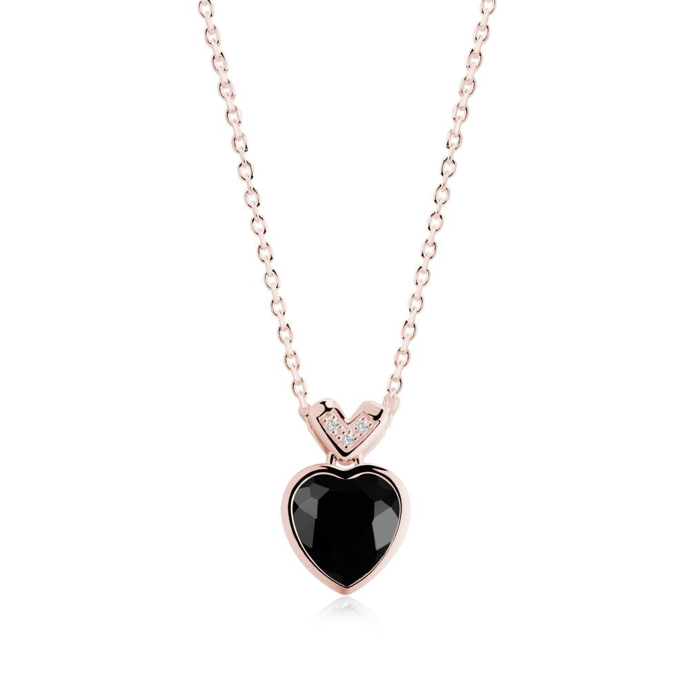 Heart-Cut Black Spinel Necklace with Chevron - LUO Jewelry #metal_18k rose gold