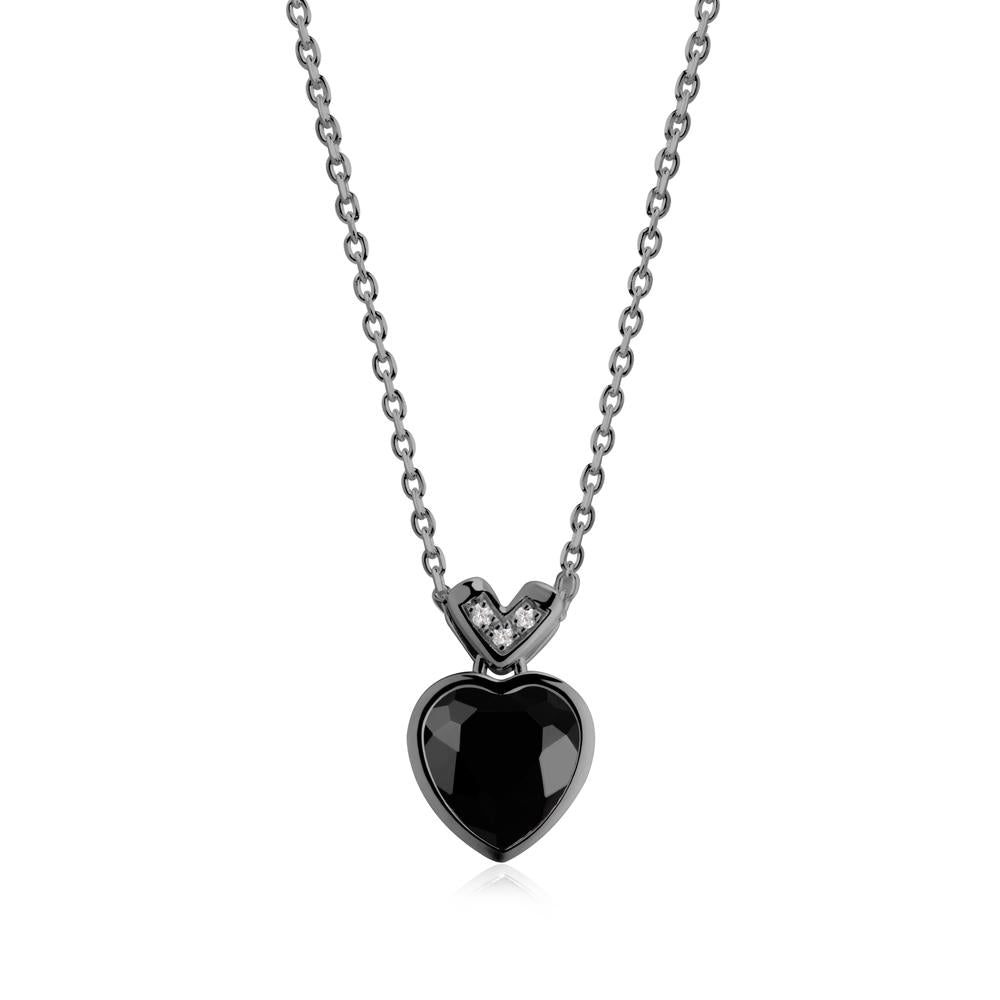Heart-Cut Black Spinel Necklace with Chevron - LUO Jewelry #metal_black finish sterling silver