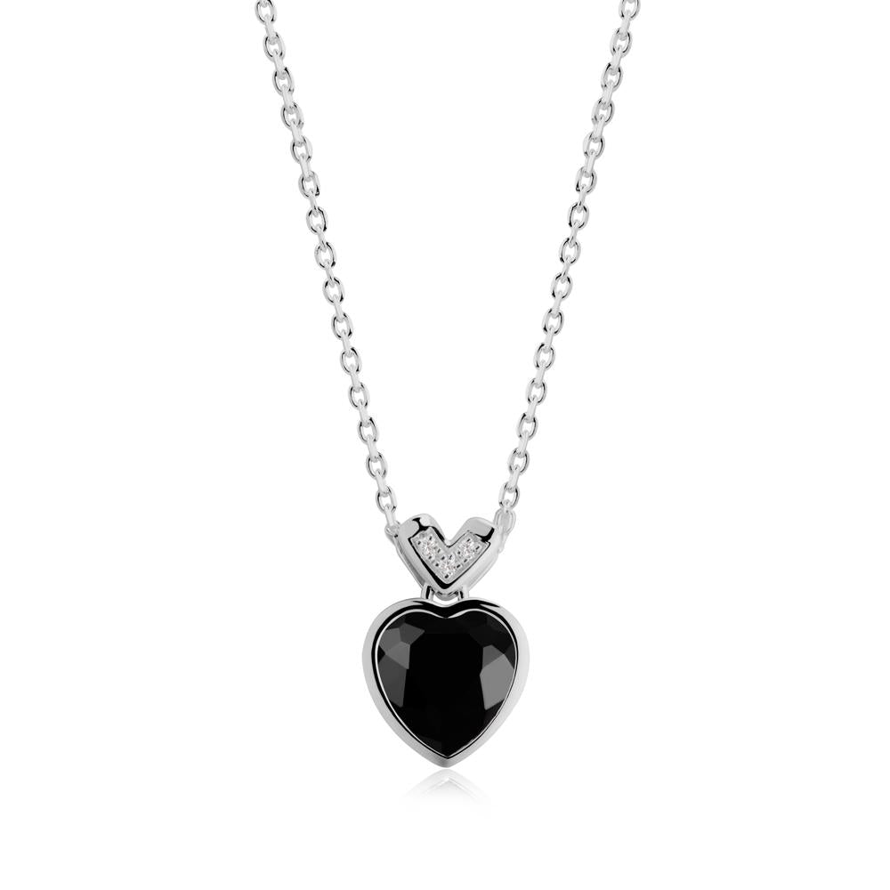 Heart-Cut Black Spinel Necklace with Chevron - LUO Jewelry #metal_platinum