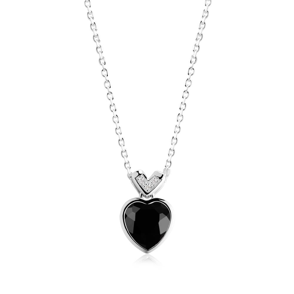 Heart-Cut Black Spinel Necklace with Chevron - LUO Jewelry #metal_sterling silver