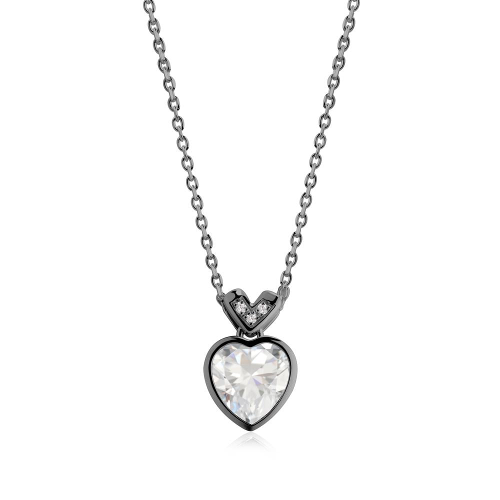 Heart-Cut Cubic Zirconia Necklace with Chevron - LUO Jewelry #metal_black finish sterling silver