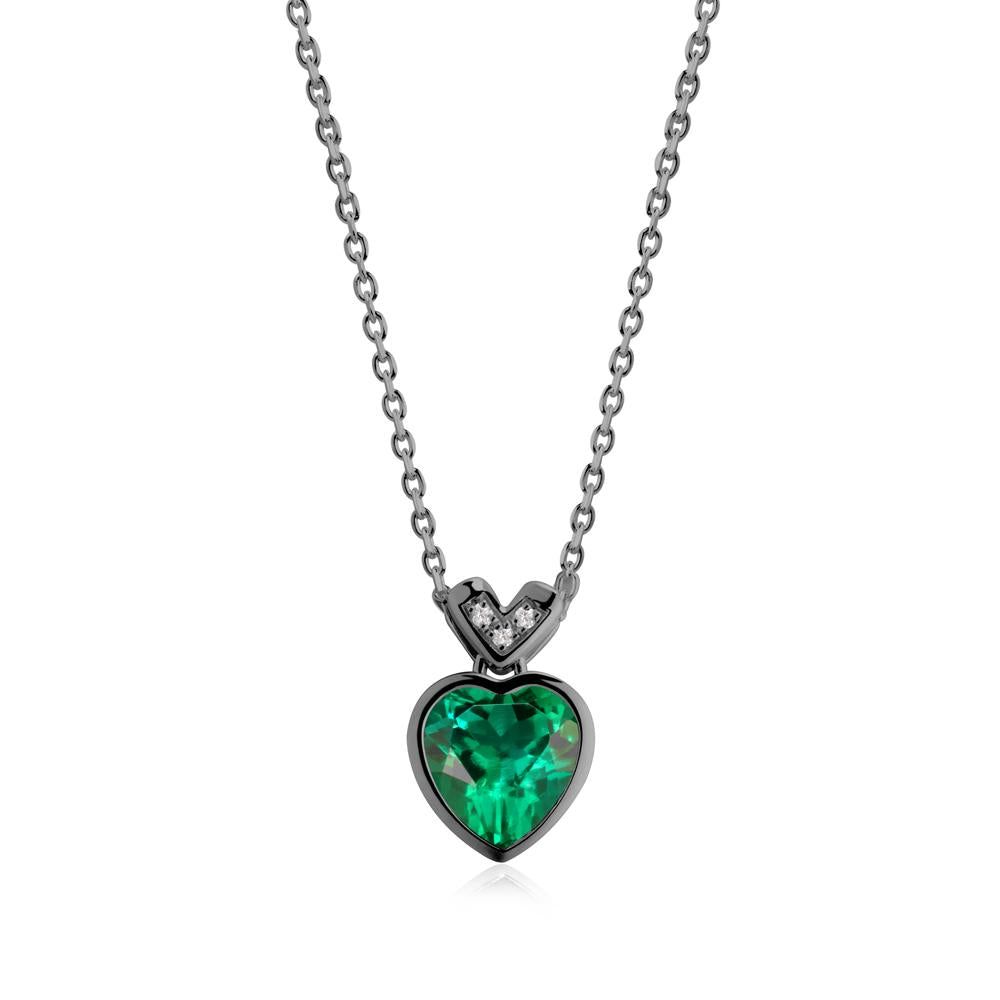 Heart-Cut Emerald Necklace with Chevron - LUO Jewelry #metal_black finish sterling silver