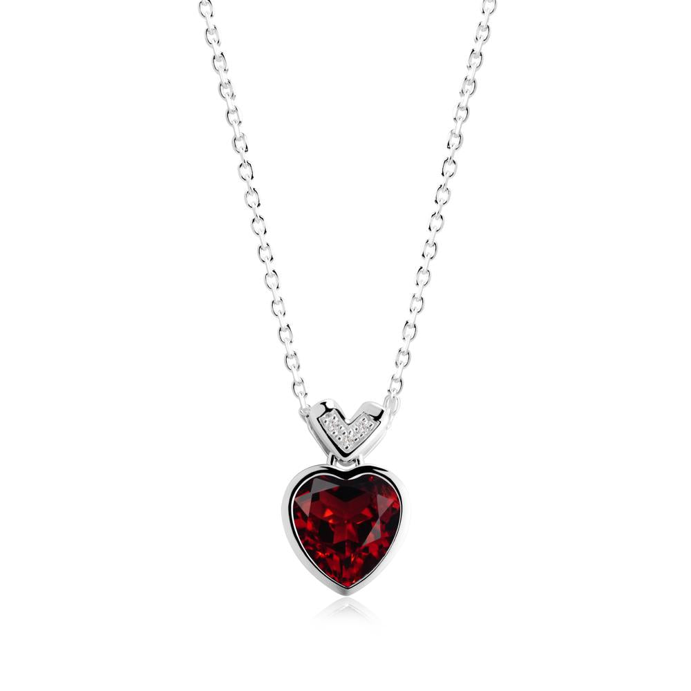 Heart-Cut Garnet Necklace with Chevron - LUO Jewelry #metal_14k white gold