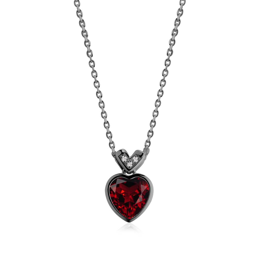 Heart-Cut Garnet Necklace with Chevron - LUO Jewelry #metal_black finish sterling silver