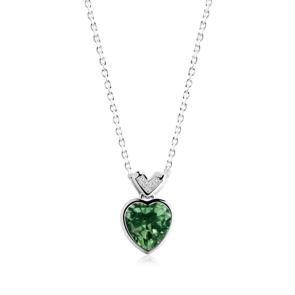 Heart-Cut Green Sapphire Necklace with Chevron - LUO Jewelry #metal_14k white gold