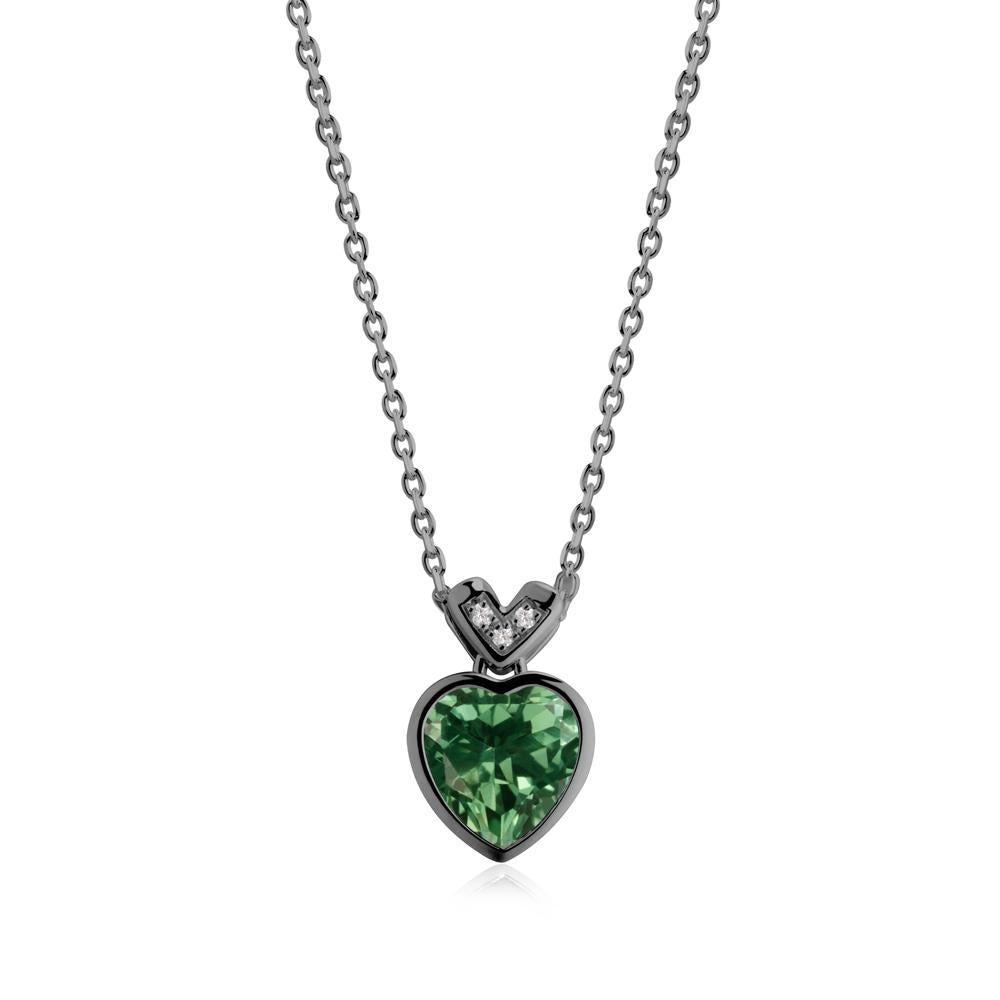 Heart-Cut Green Sapphire Necklace with Chevron - LUO Jewelry #metal_black finish sterling silver