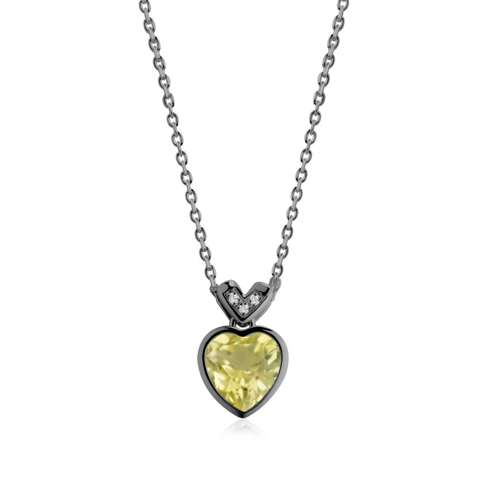 Heart-Cut Lemon Quartz Necklace with Chevron - LUO Jewelry #metal_black finish sterling silver