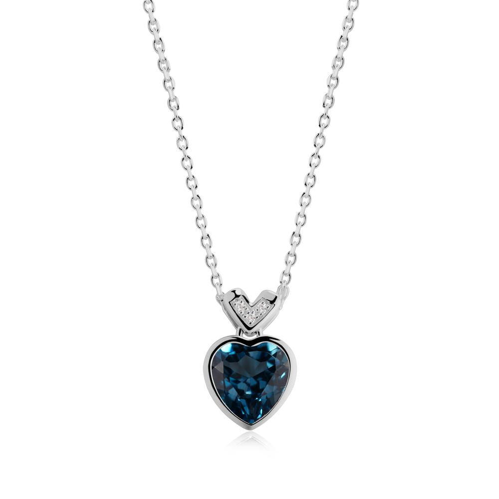Heart-Cut London Blue Topaz Necklace with Chevron - LUO Jewelry #metal_platinum