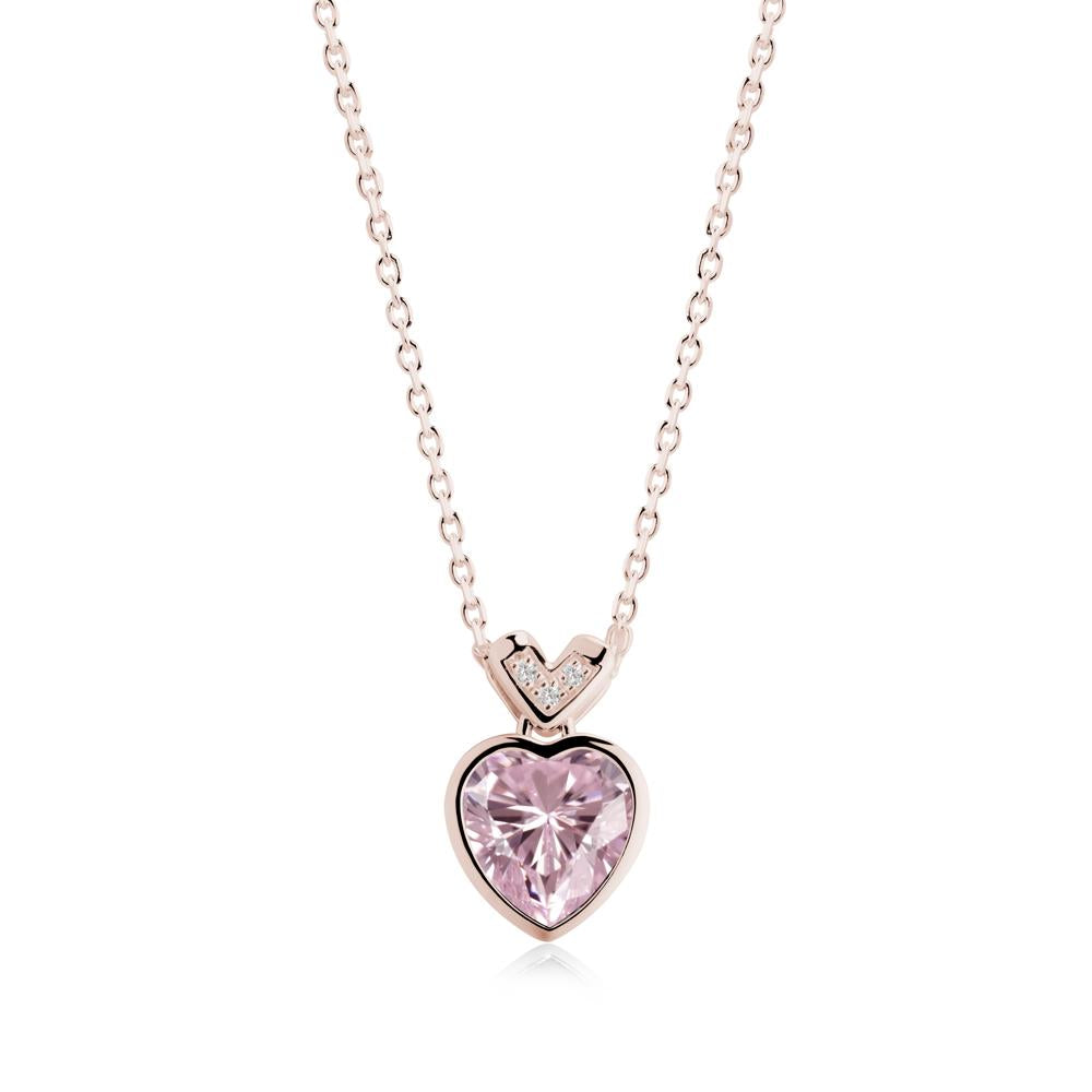 Heart-Cut Pink Cubic Zirconia Necklace with Chevron - LUO Jewelry #metal_14k rose gold