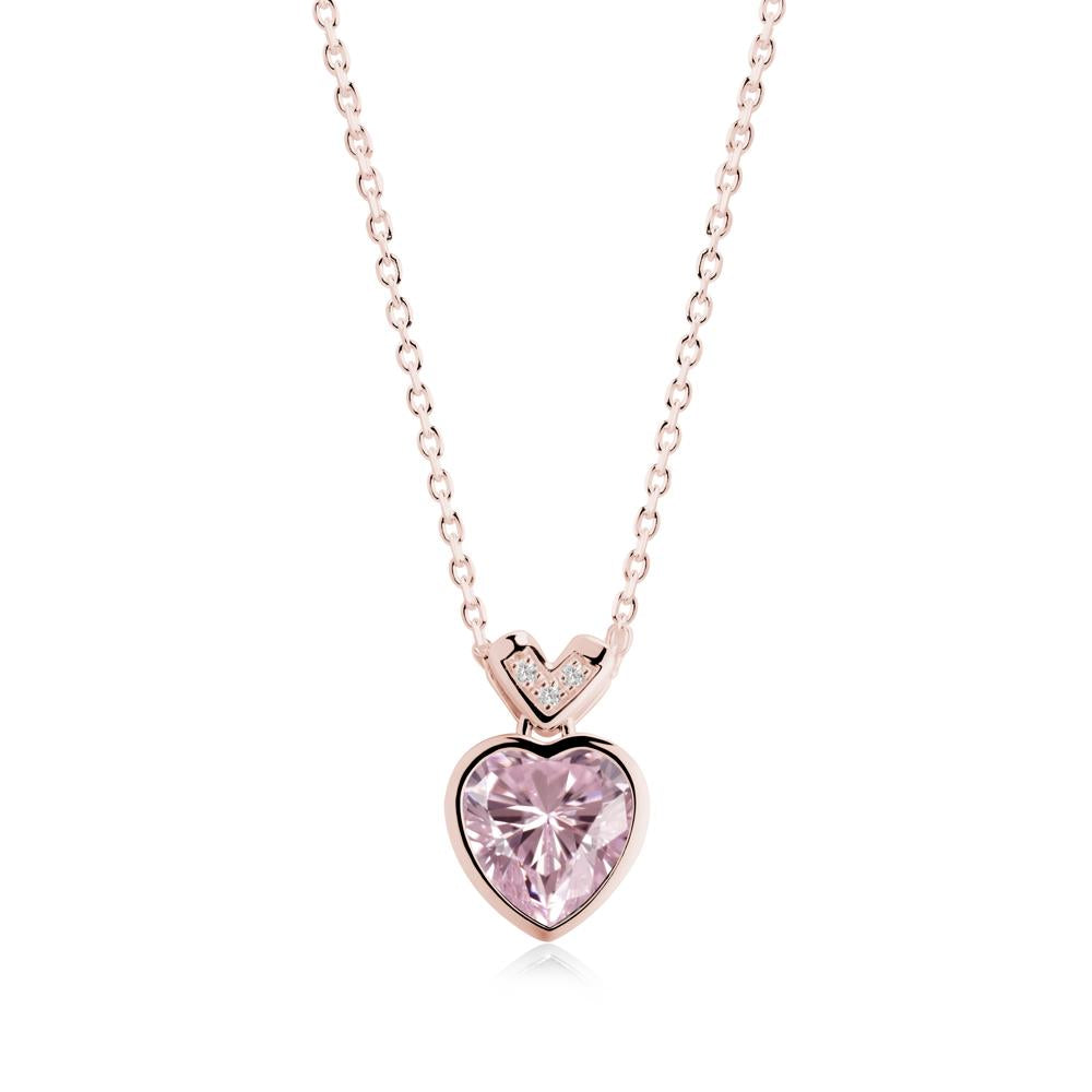 Heart-Cut Pink Cubic Zirconia Necklace with Chevron - LUO Jewelry #metal_18k rose gold