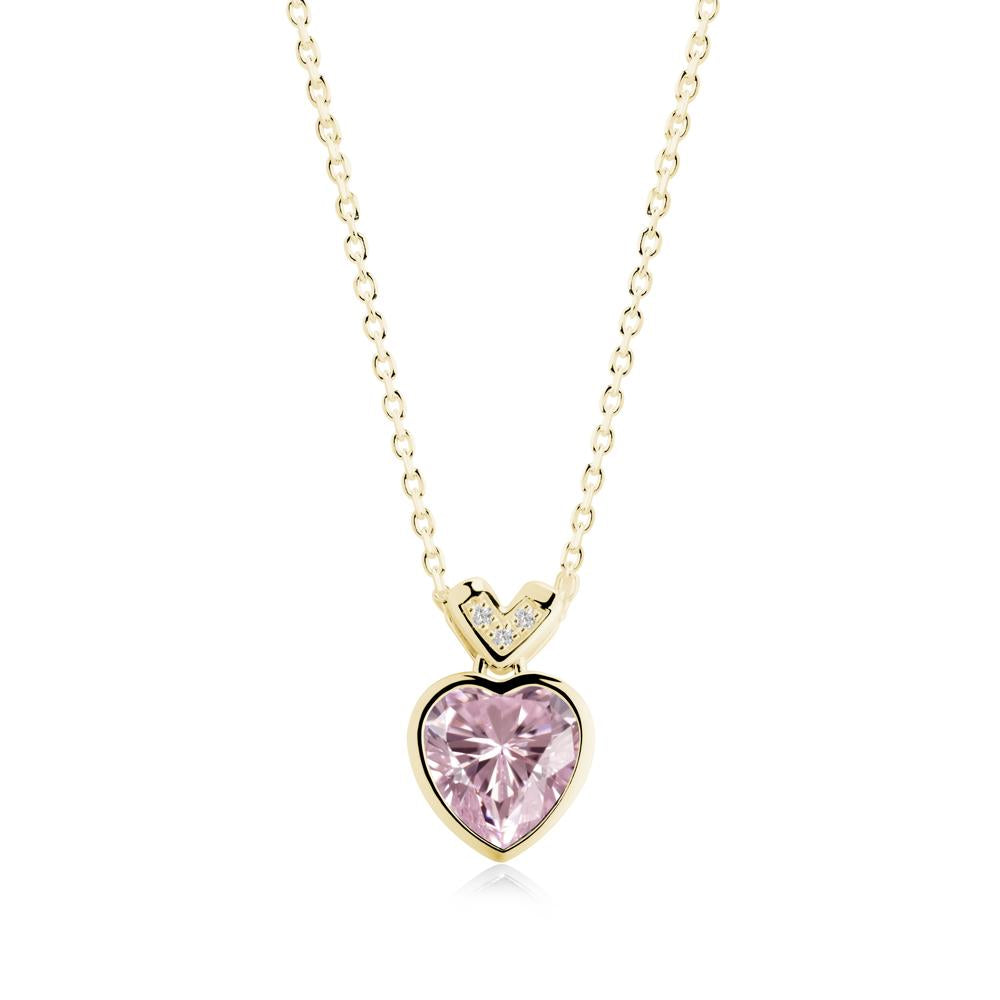 Heart-Cut Pink Cubic Zirconia Necklace with Chevron - LUO Jewelry #metal_18k yellow gold