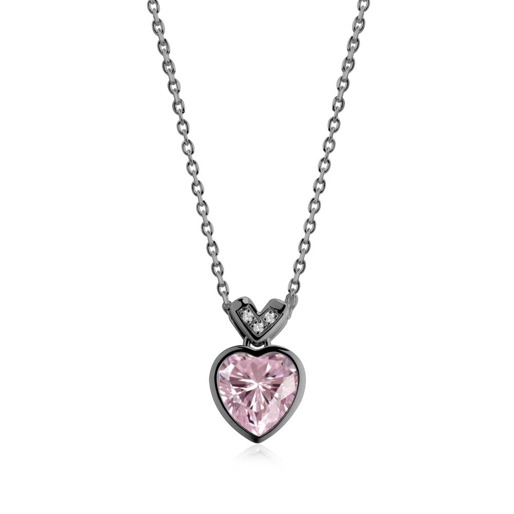 Heart-Cut Pink Cubic Zirconia Necklace with Chevron - LUO Jewelry #metal_black finish sterling silver