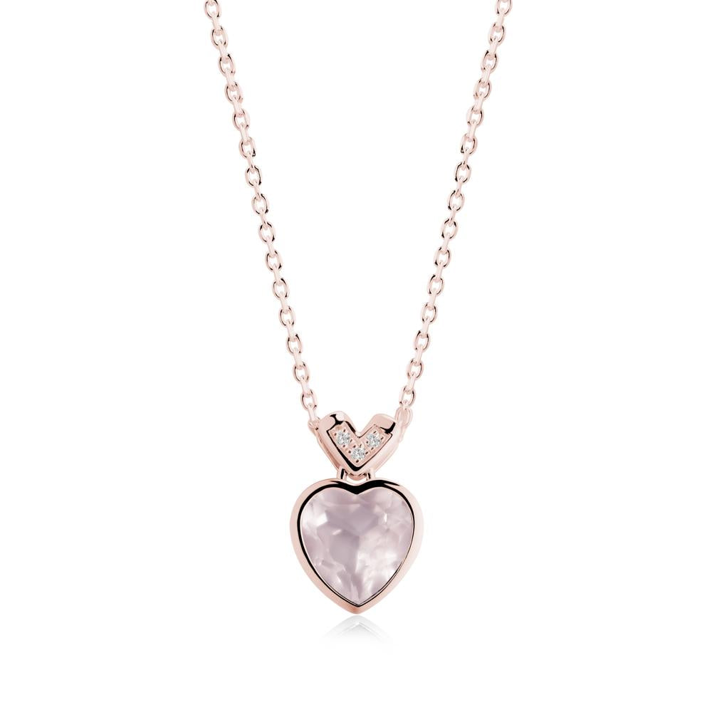Heart-Cut Rose Quartz Necklace with Chevron - LUO Jewelry #metal_18k rose gold