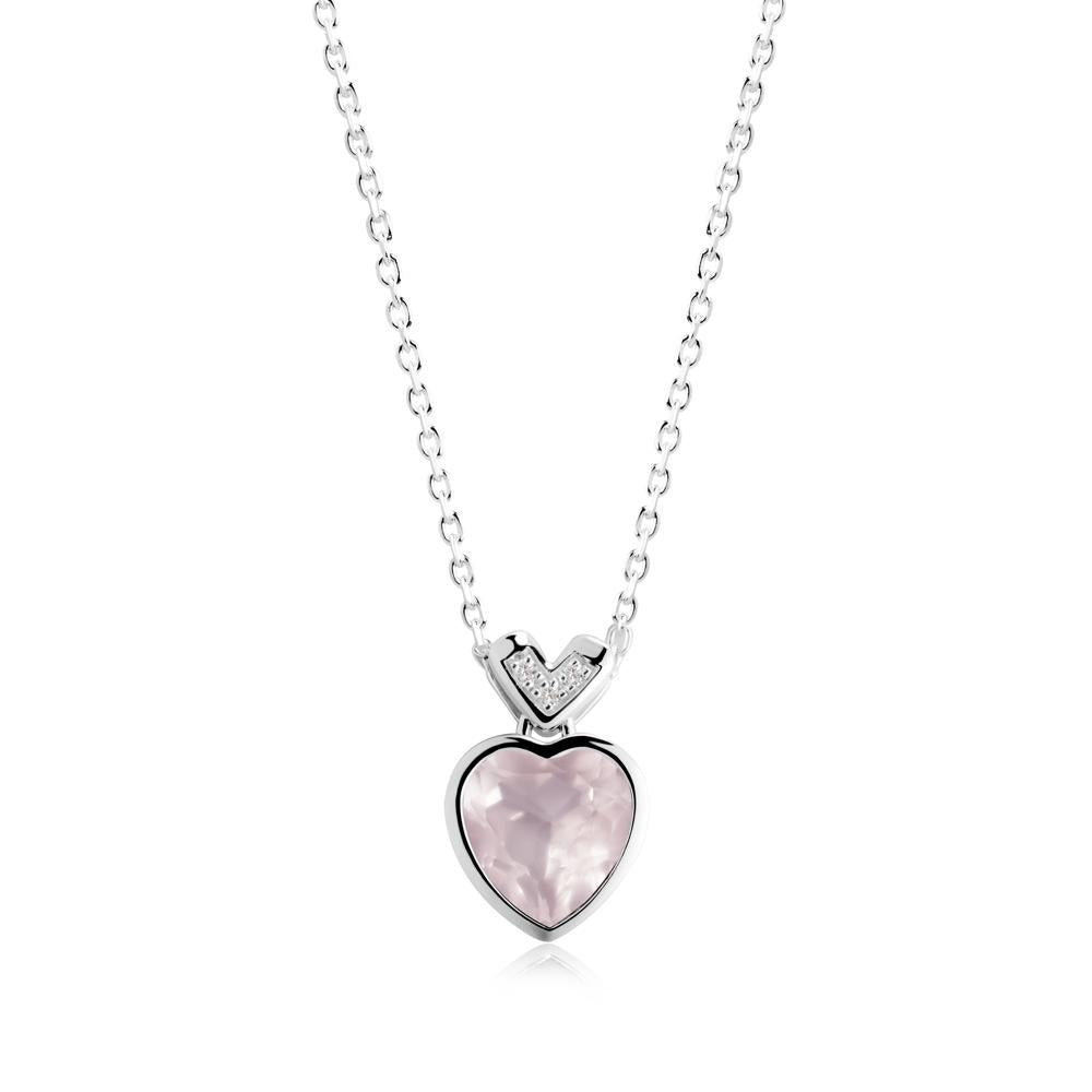 Heart-Cut Rose Quartz Necklace with Chevron - LUO Jewelry #metal_18k white gold