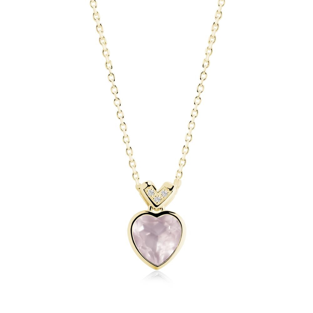 Heart-Cut Rose Quartz Necklace with Chevron - LUO Jewelry #metal_18k yellow gold
