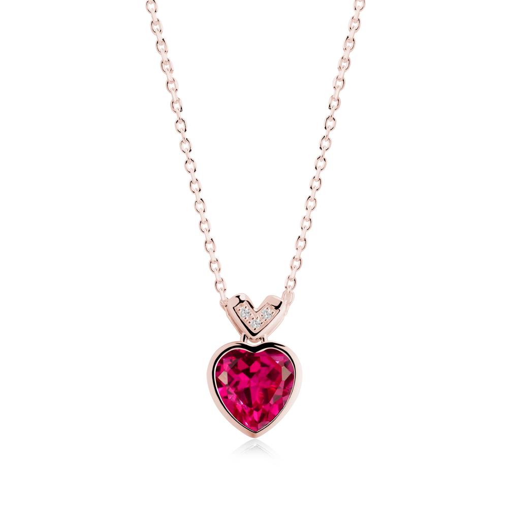 Heart-Cut Ruby Necklace with Chevron - LUO Jewelry #metal_18k rose gold