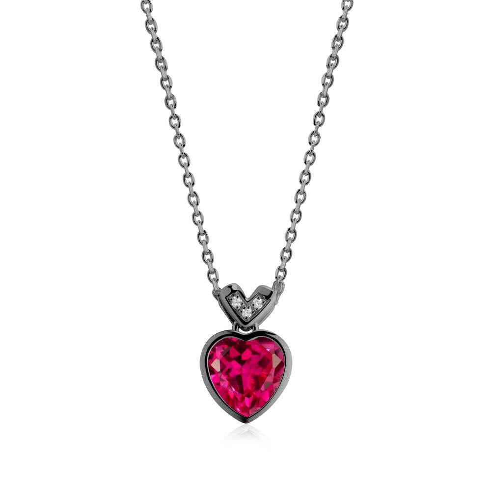 Heart-Cut Ruby Necklace with Chevron - LUO Jewelry #metal_black finish sterling silver