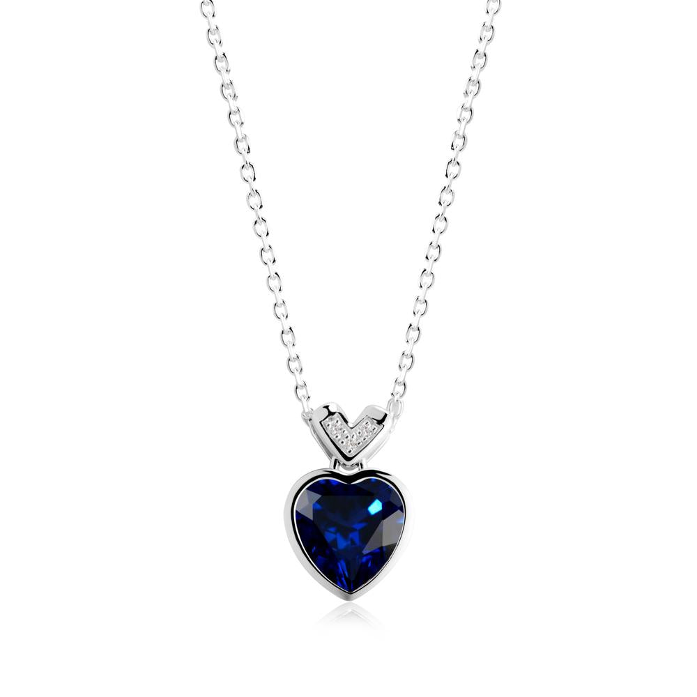 Heart-Cut Sapphire Necklace with Chevron - LUO Jewelry #metal_14k white gold