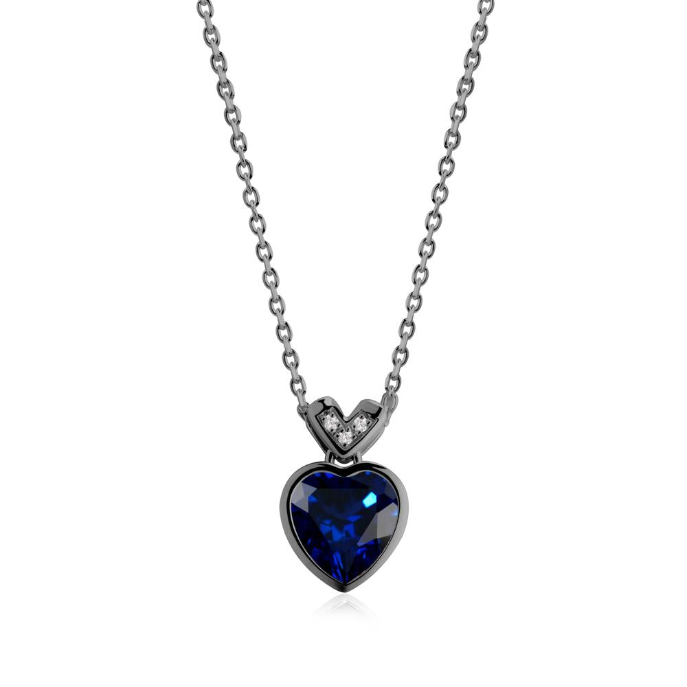 Heart-Cut Sapphire Necklace with Chevron - LUO Jewelry #metal_black finish sterling silver
