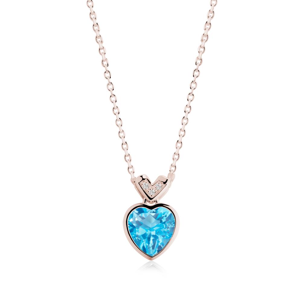 Heart-Cut Swiss Blue Topaz Necklace with Chevron - LUO Jewelry #metal_14k rose gold