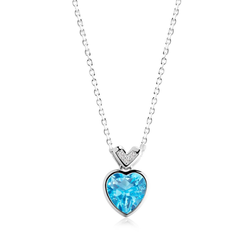 Heart-Cut Swiss Blue Topaz Necklace with Chevron - LUO Jewelry #metal_14k white gold