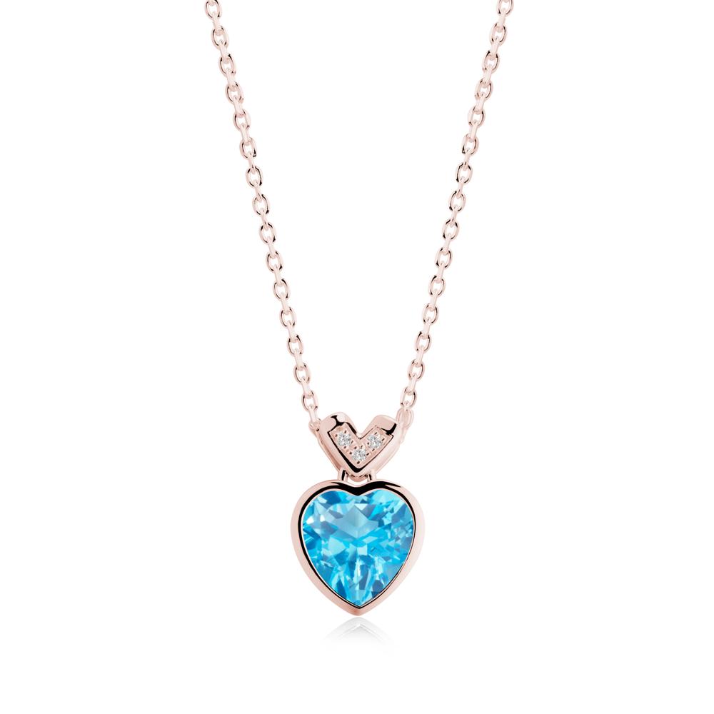 Heart-Cut Swiss Blue Topaz Necklace with Chevron - LUO Jewelry #metal_18k rose gold