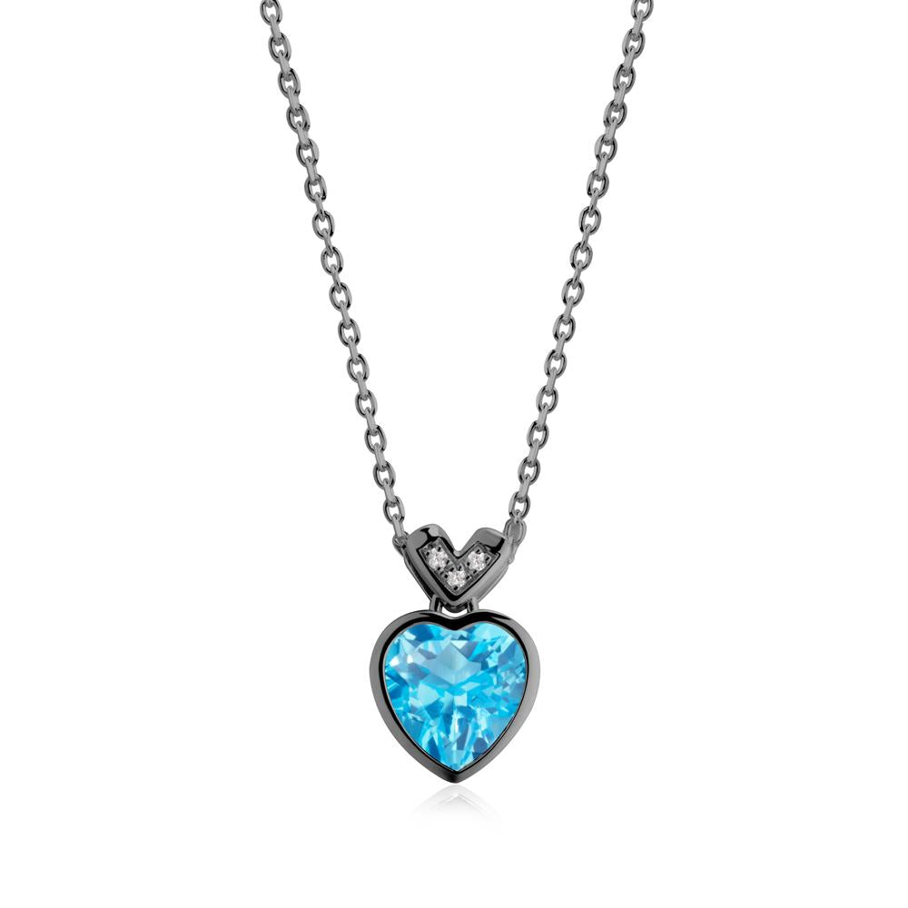 Heart-Cut Swiss Blue Topaz Necklace with Chevron - LUO Jewelry #metal_black finish sterling silver