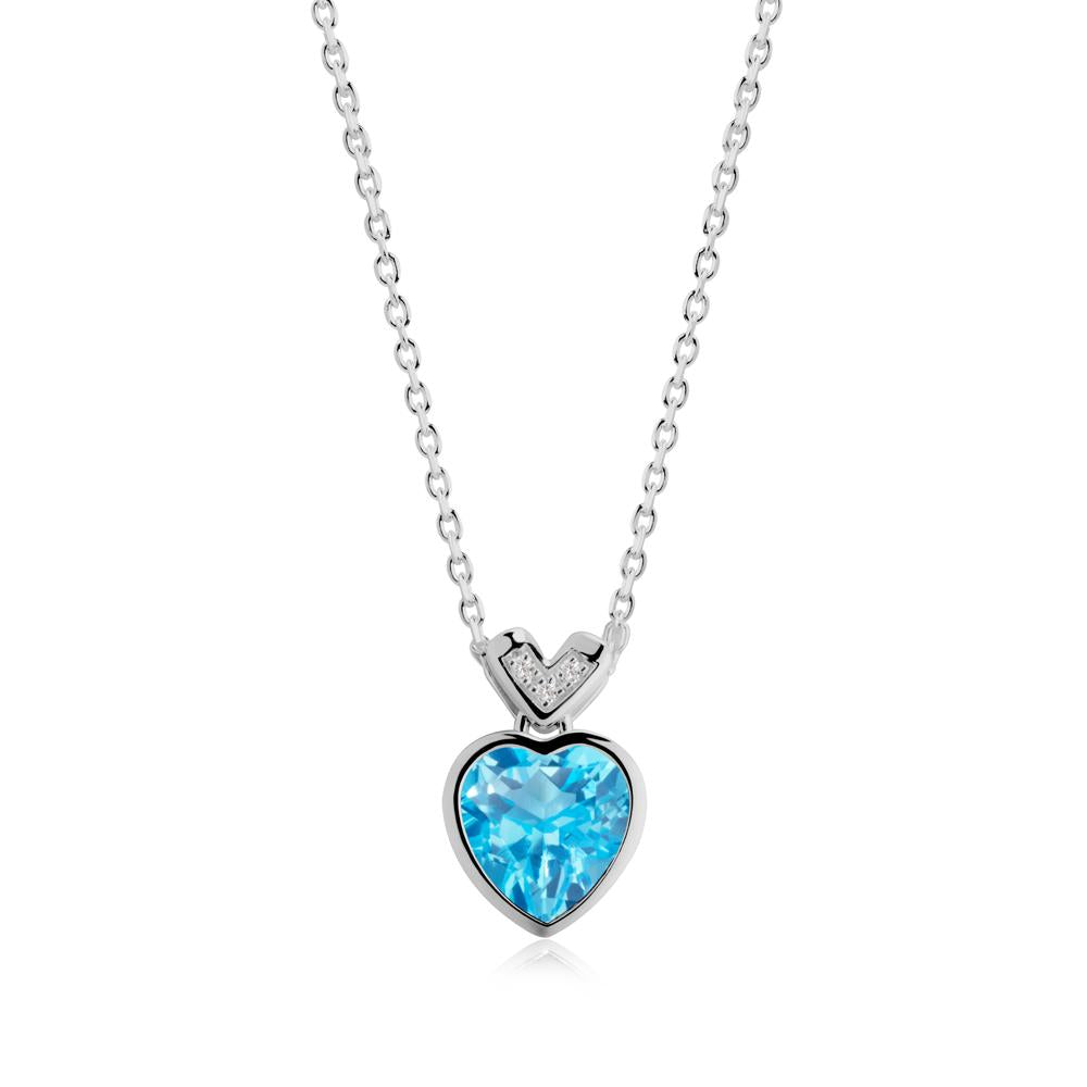Heart-Cut Swiss Blue Topaz Necklace with Chevron - LUO Jewelry #metal_platinum