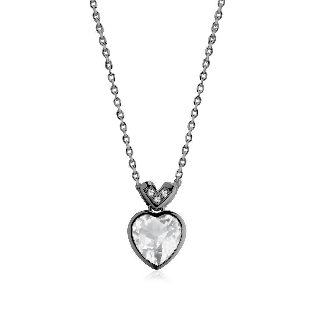 Heart-Cut White Topaz Necklace with Chevron - LUO Jewelry #metal_black finish sterling silver
