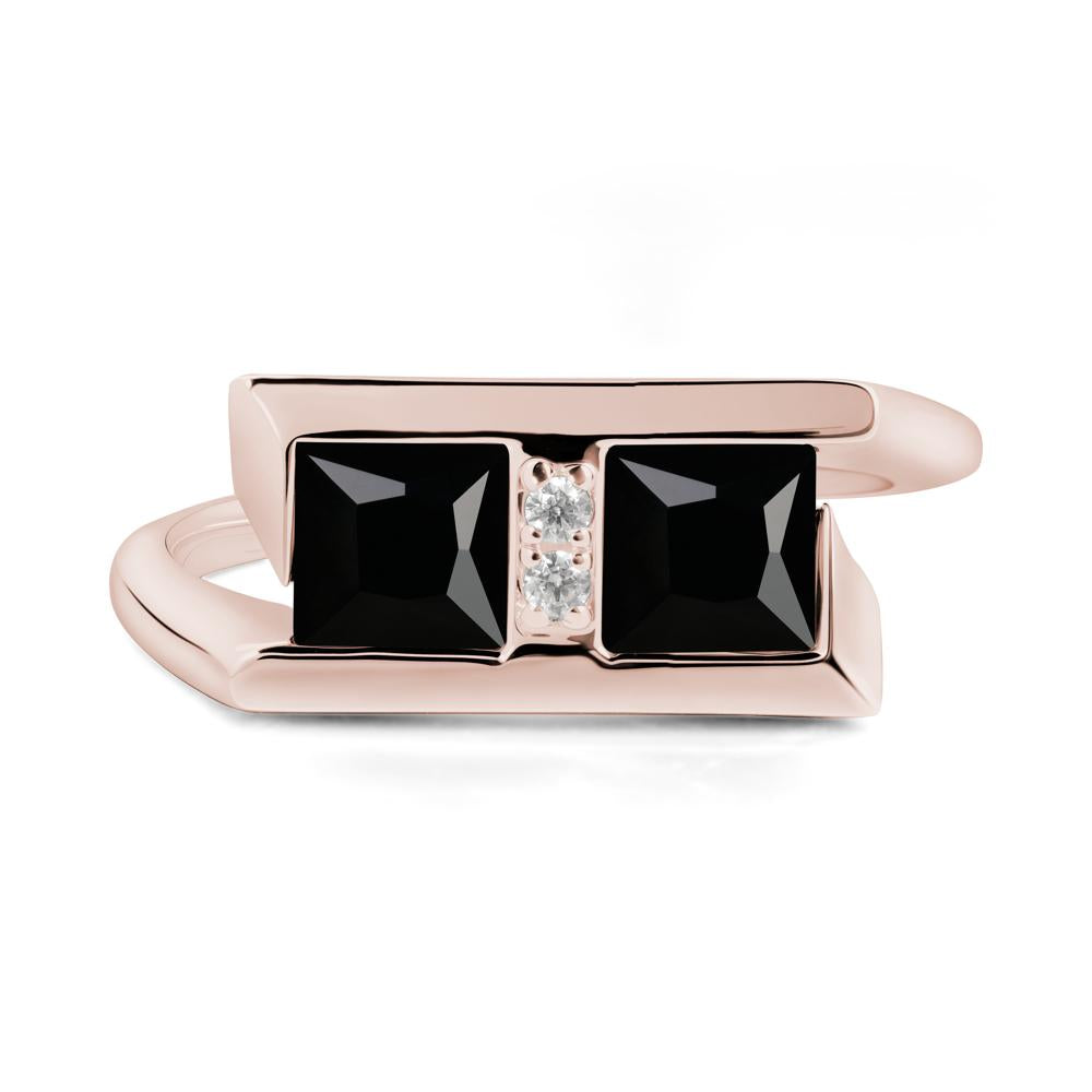 Double Stone Black Spinel Tension Ring - LUO Jewelry #metal_14k rose gold