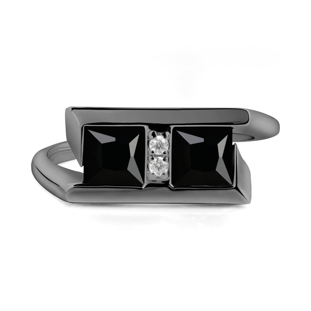 Double Stone Black Spinel Tension Ring - LUO Jewelry #metal_black finish sterling silver