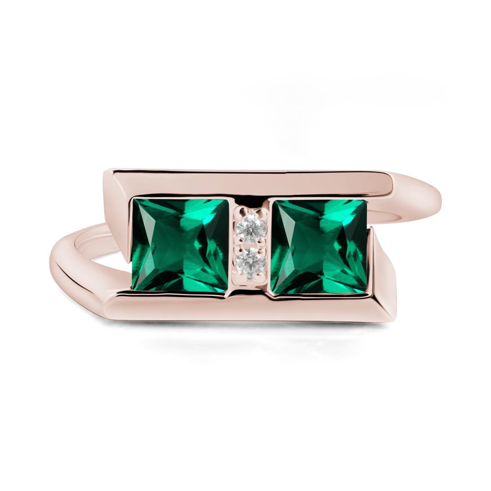 Square Emerald Toi Et Moi Ring - LUO Jewelry #metal_14k rose gold