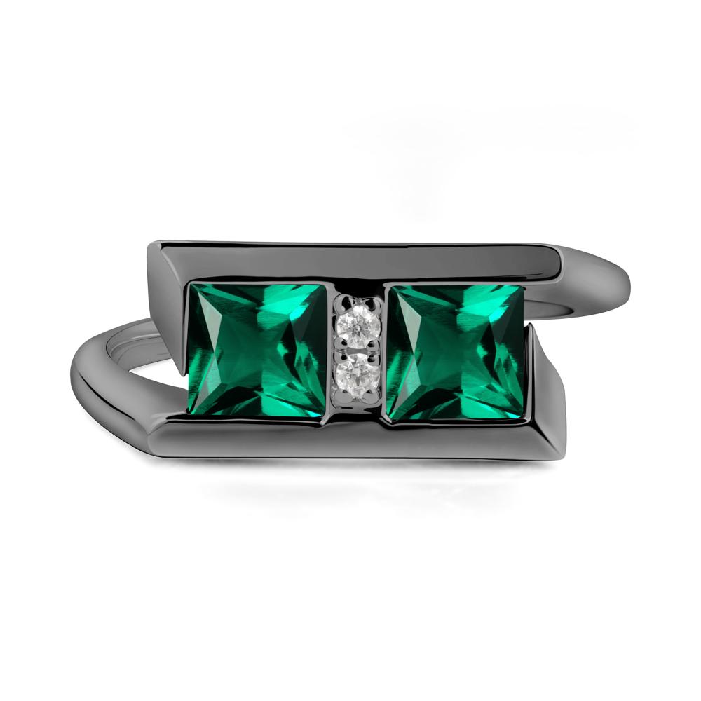 Square Emerald Toi Et Moi Ring - LUO Jewelry #metal_black finish sterling silver