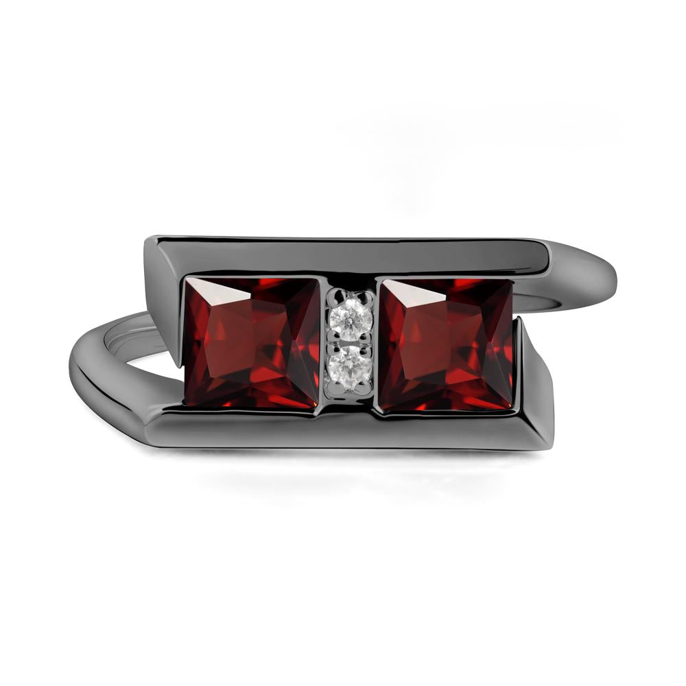 Square Garnet Toi Et Moi Ring - LUO Jewelry #metal_black finish sterling silver